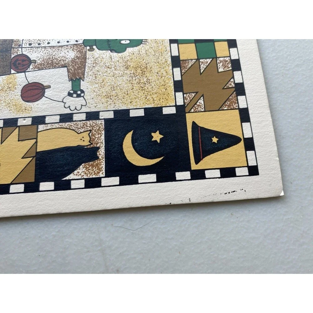 Debbie Mumm Halloween Vinyl Placemats Set 6 Folk Art Witch Frankenstein